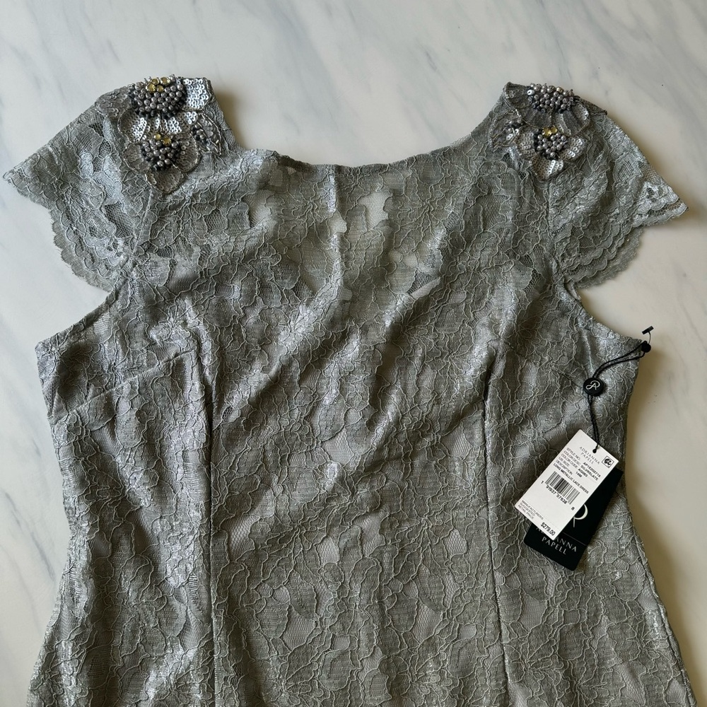 Adrianna Papell silver metallic lace gown dress - Picture 4 of 8